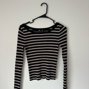 Striped Black and Cream Ribbed Long Sleeve